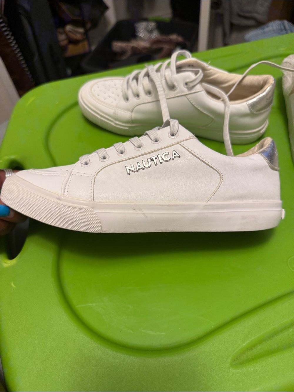 Nautica Women’s White Low-Top Sneakers with Silver Heel Accent